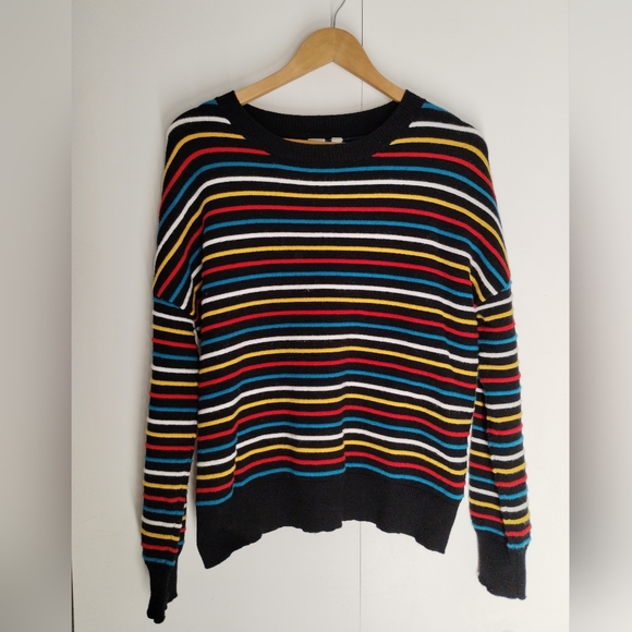 TWIK Multicolor Candy Stripe Sweater SIMONS Geometric Knit Pullover Top Comfy L - Picture 1 of 4